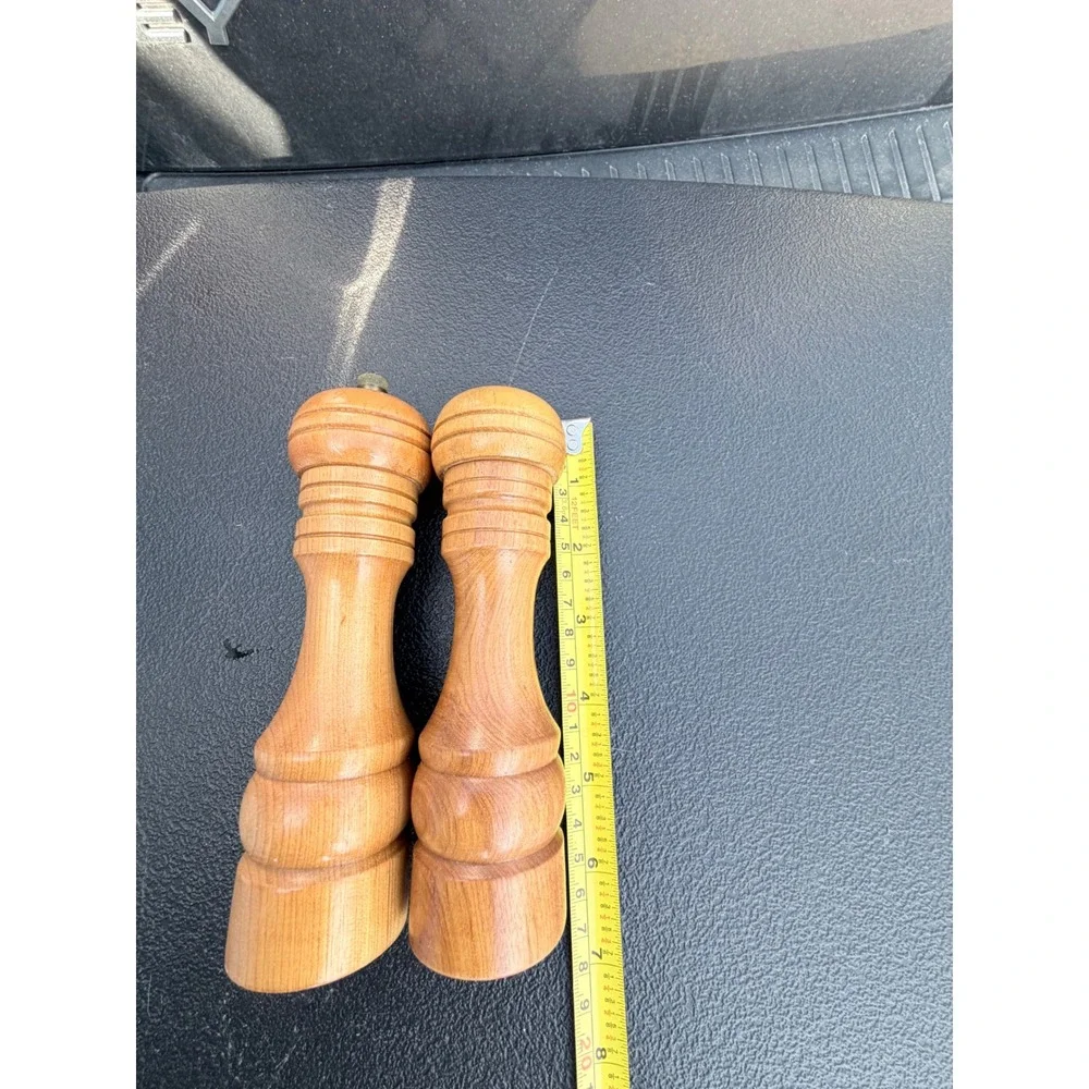 Vintage Wood Salt Shaker and Pepper Mill Set Brown Hand Turned Japan Kitchenware